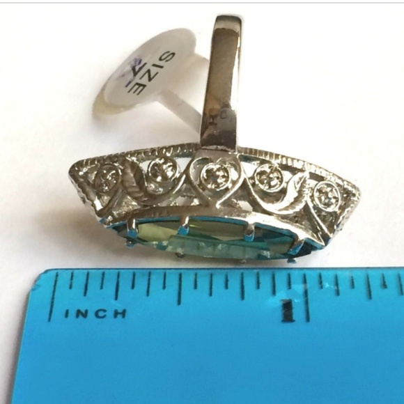 Vintage Art Deco Cocktail Ring Marquis Green Cubic Zirconia Peridot Size 9 - Picture 8 of 8